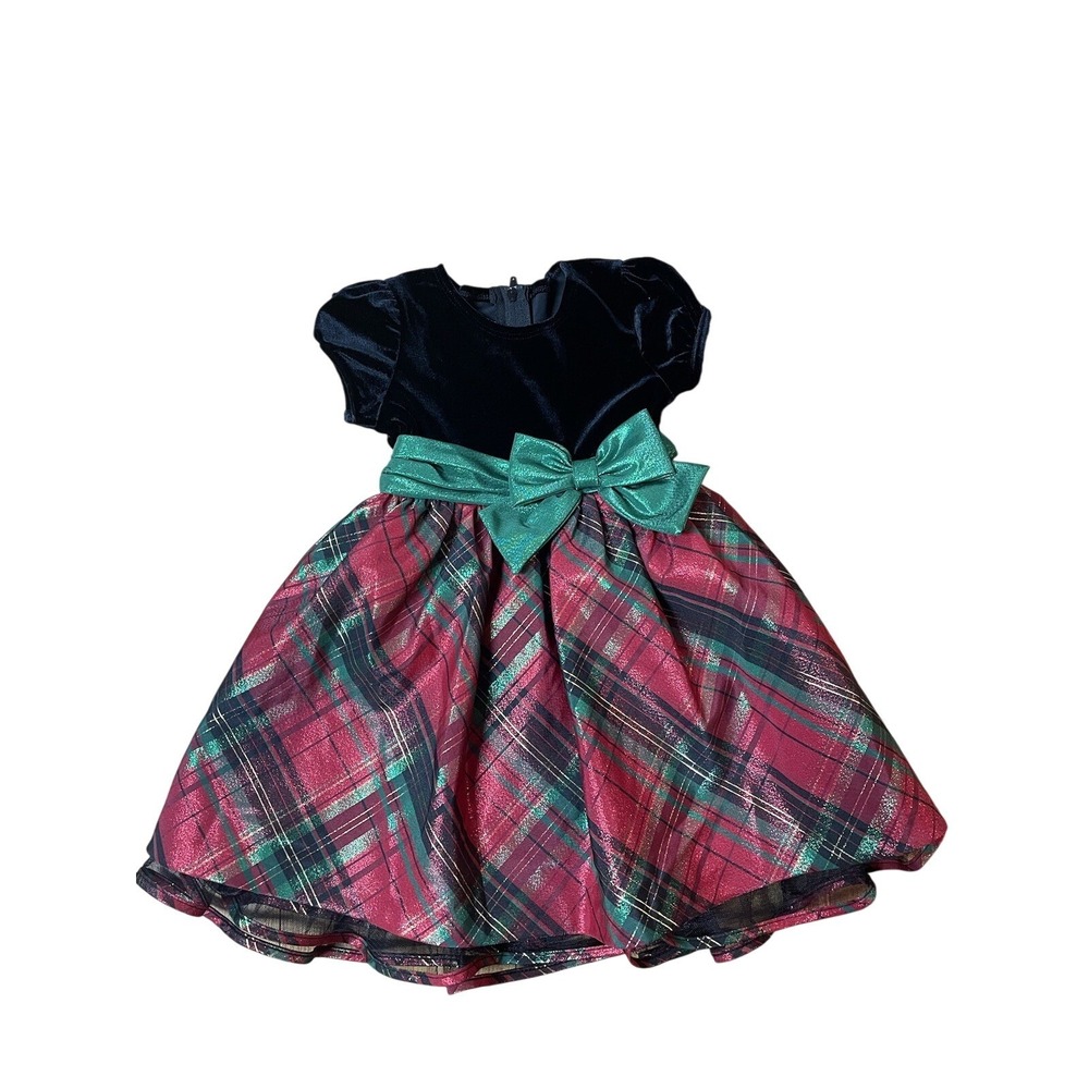 Bonnie Baby Christmas‎ Dress with black velvet and red and green plaid NWT 24mo
